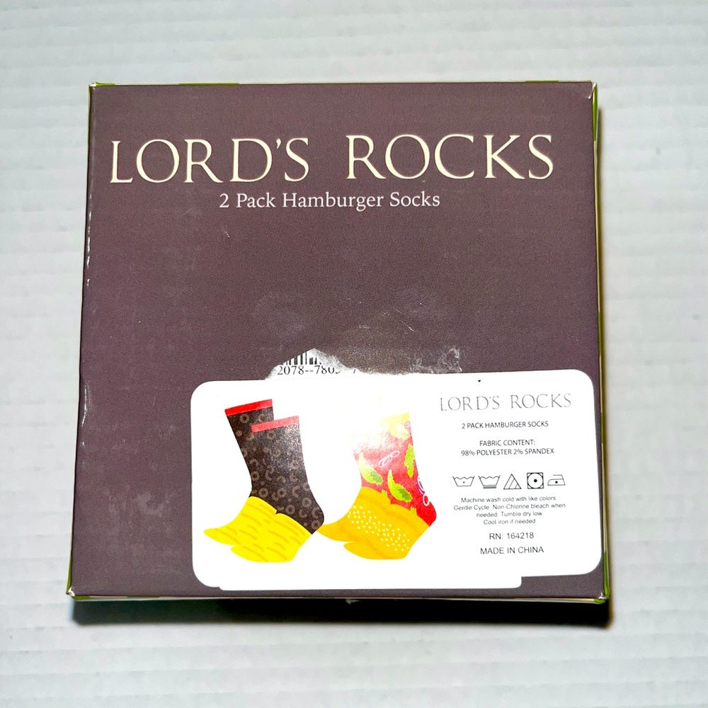 Brand New Lord's Rocks 2 Pack Hamburger Novelty Socks Graphic Print One Size